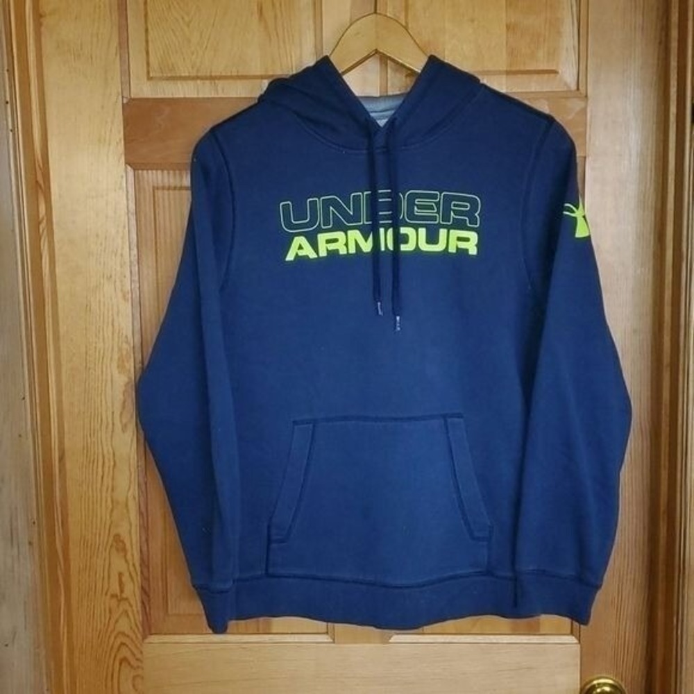 Under Armour Loose Vibrant Logo Blue & Yellow Sz. S/P Hoodie with Pockets - Picture 2 of 10